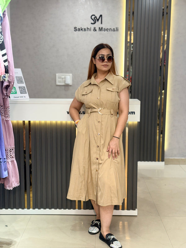 Utility Belted Shirt Midi Dress