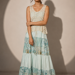 Crochet Panel Tiered Maxi Dress