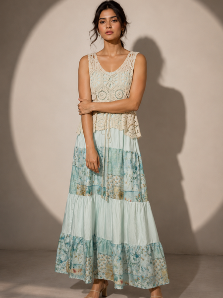 Crochet Panel Tiered Maxi Dress