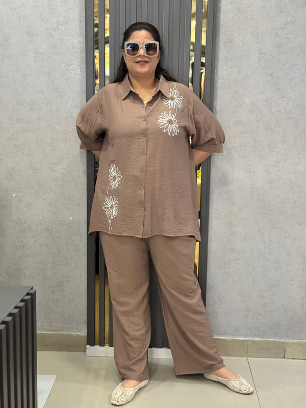 Floral Embroidered Relaxed Shirt and Bermuda Set