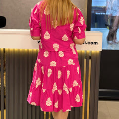 Printed Tiered Mini Dress with Buttoned Top