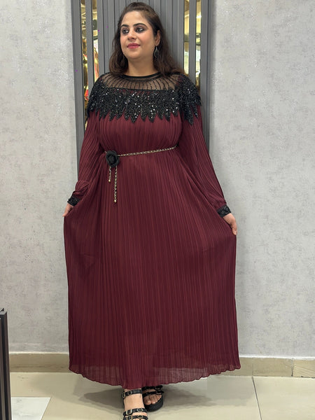 Pleated Embellished Maxi Dress