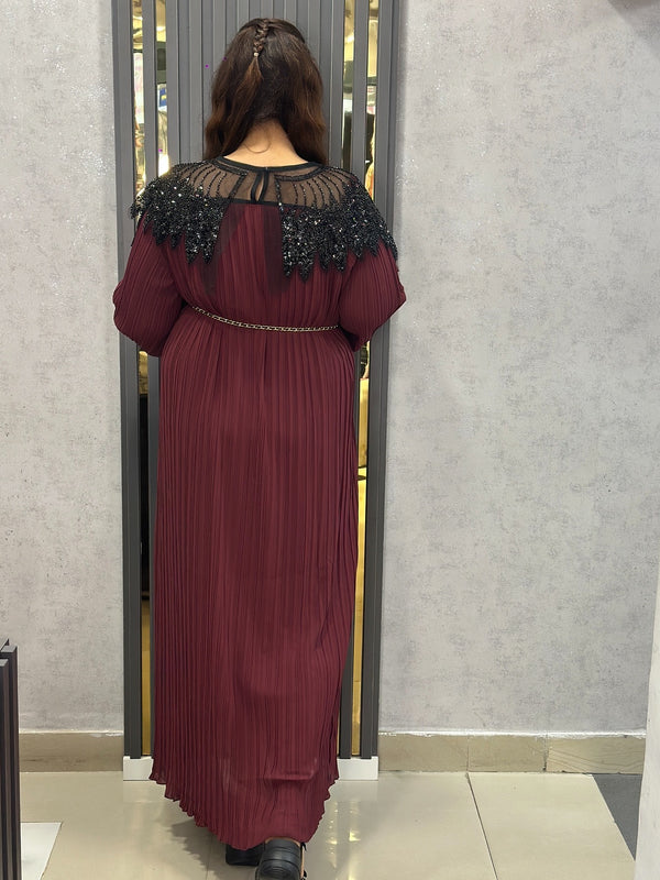 Pleated Embellished Maxi Dress