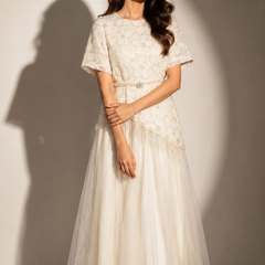 Embroidered Tulle Midi Dress