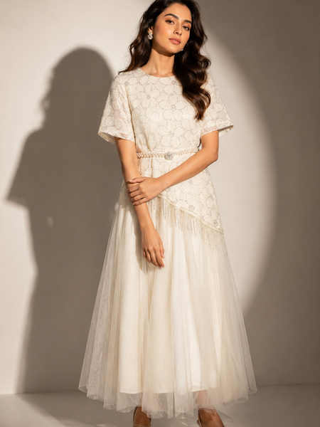 Embroidered Tulle Midi Dress