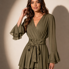 Flowing Midi Dress with Gathered Waist Detail