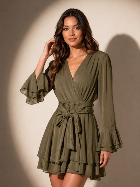 Flowing Midi Dress with Gathered Waist Detail