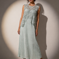 Textured Crochet Overlay Midi Dress