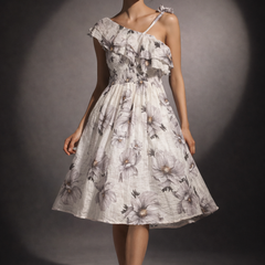 Asymmetric Ruffle Floral Midi Dress