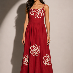 Floral Appliqué Midi Dress