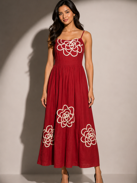 Floral Appliqué Midi Dress