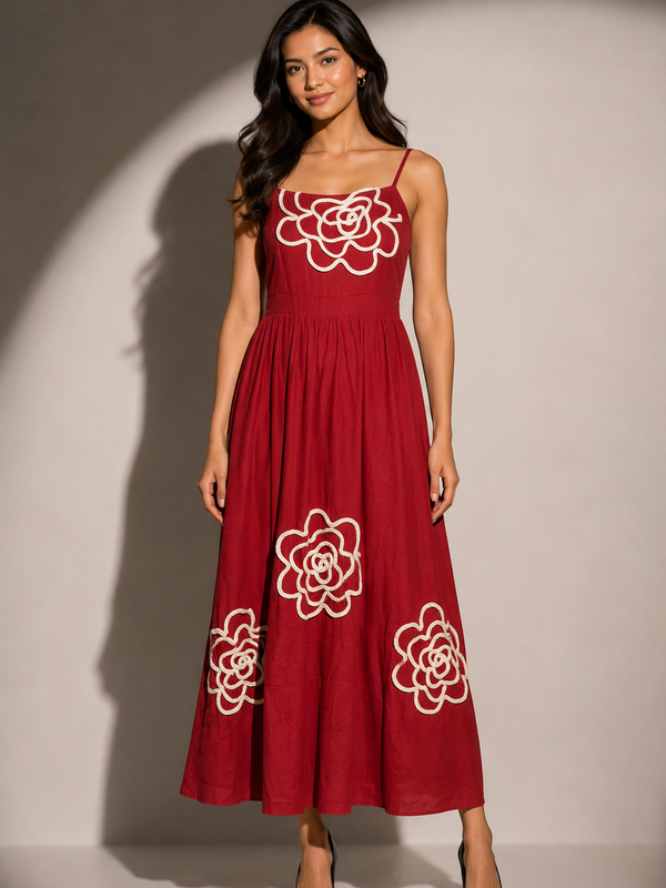 Floral Appliqué Midi Dress
