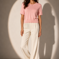 Fine Knit T-Shirt with Metallic Neck Detail