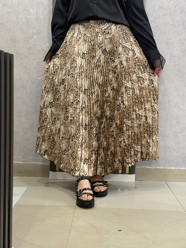 Pleated Animal-Print Midi Skirt