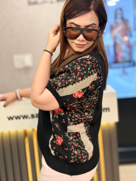 Floral Panel Knit Top