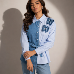 Contrast Panel Belted Shirt