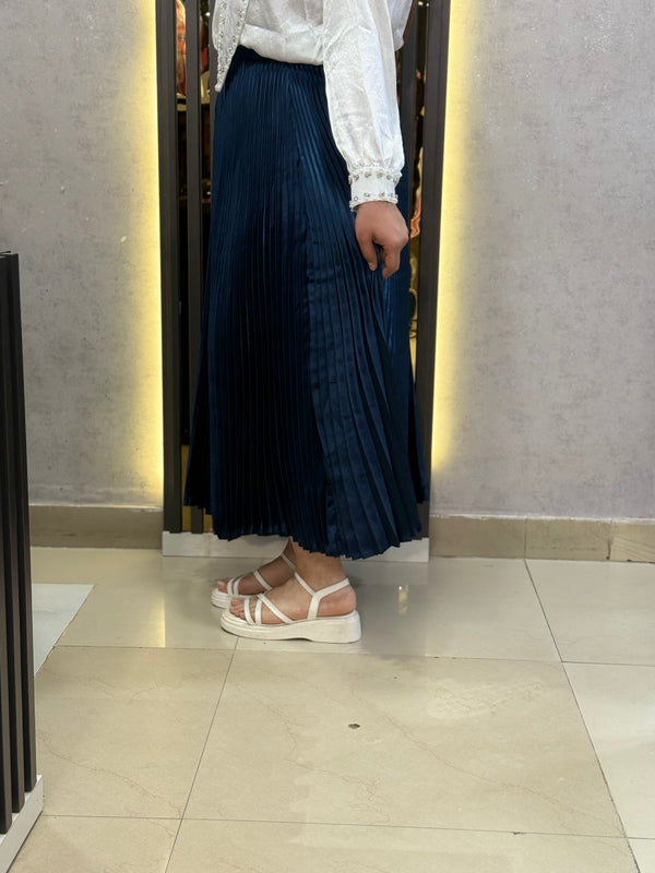 Luxury Satin Pleated Midi Skirt