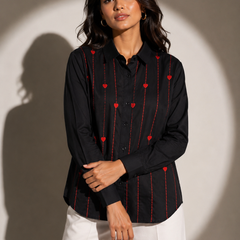 Heart Motif Embroidered Relaxed Shirt