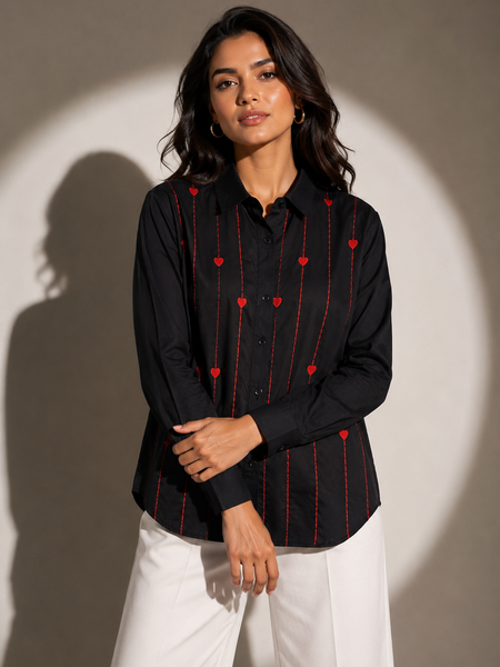 Heart Motif Embroidered Relaxed Shirt