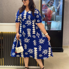 Printed Midi Dress with Flared Silhouette