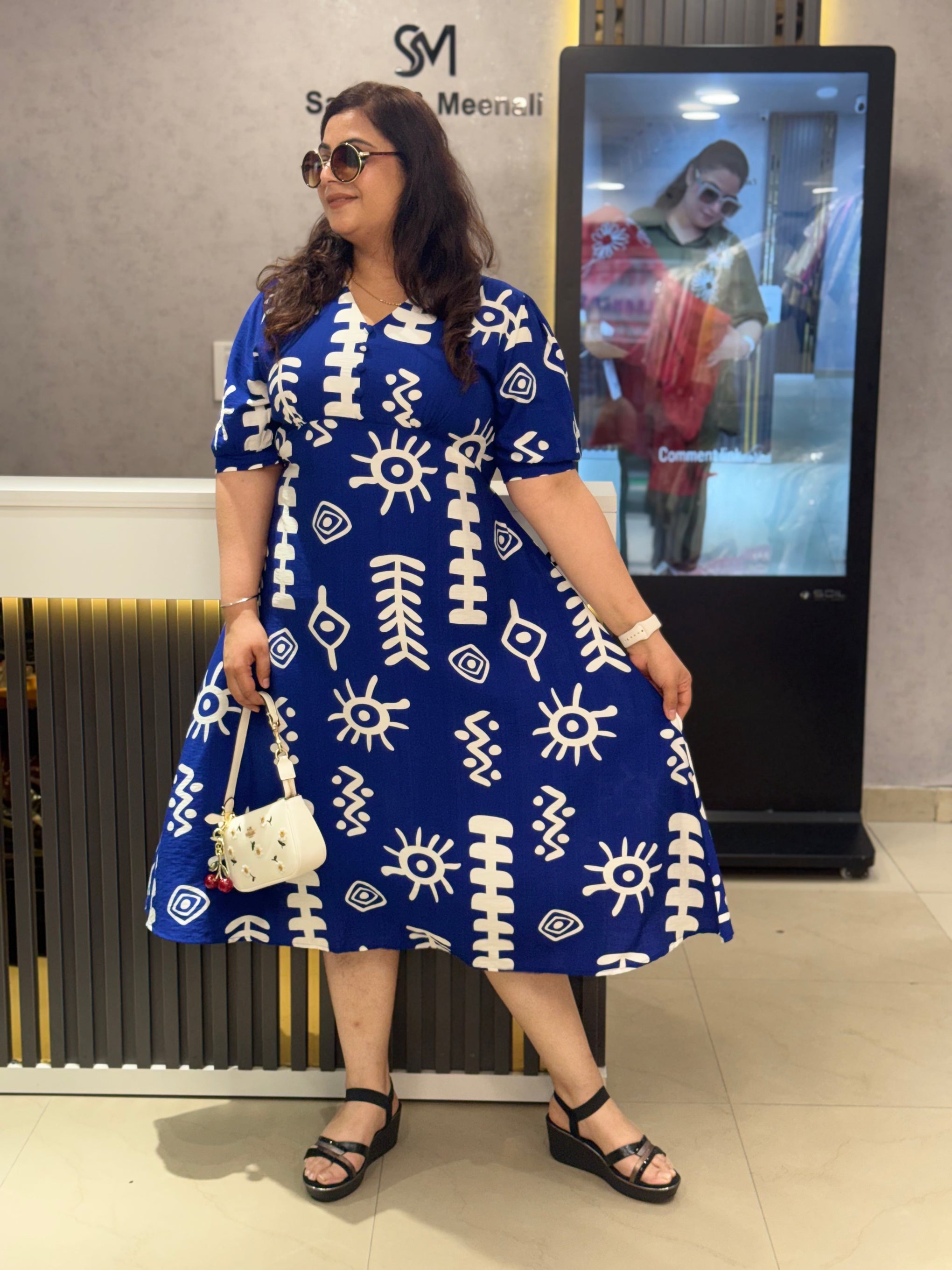 Printed Midi Dress with Flared Silhouette Sakshi & Meenali Printed Midi Dress with Flared Silhouette Sakshi & Meenali