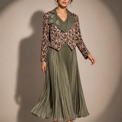 Pleated Dress with Structured Jacket