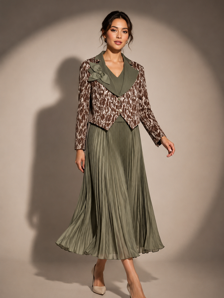 Pleated Dress with Structured Jacket