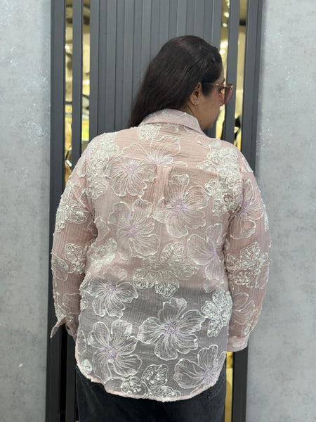 Floral Embroidered Sheer Shirt