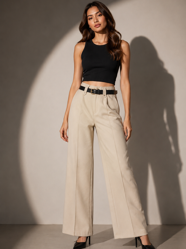 Tailored Wide-Leg Trousers with Belt