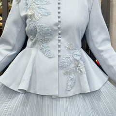 Embellished Structured Peplum Jacket with Pleated Skirt