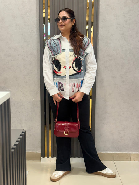 Graphic Patchwork Shirt with Textured Panel