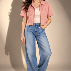 Cropped Utility Jacket with Wide-Leg Jeans