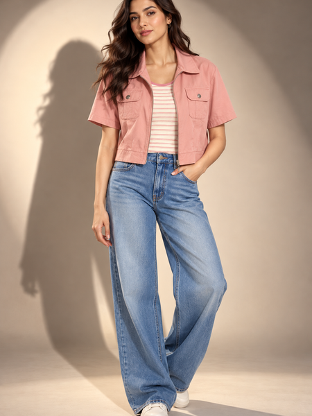 Cropped Utility Jacket with Wide-Leg Jeans