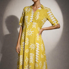 Printed Midi Dress with Flared Silhouette