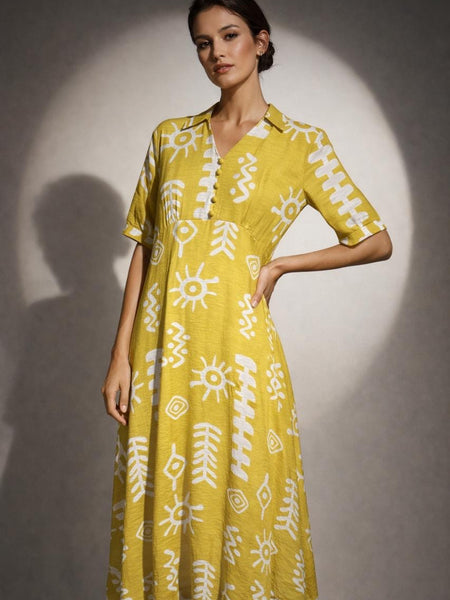 Printed Midi Dress with Flared Silhouette
