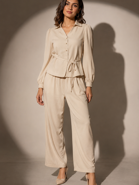 Tie-Waist Shirt & Wide-Leg Trouser Co-Ord Set