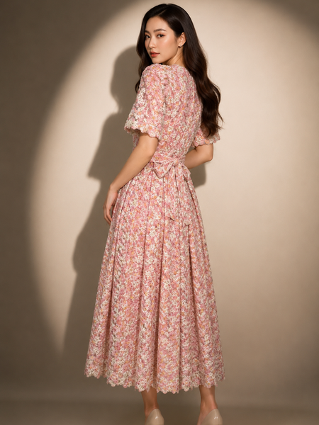 FLORAL LACE MIDI DRESS