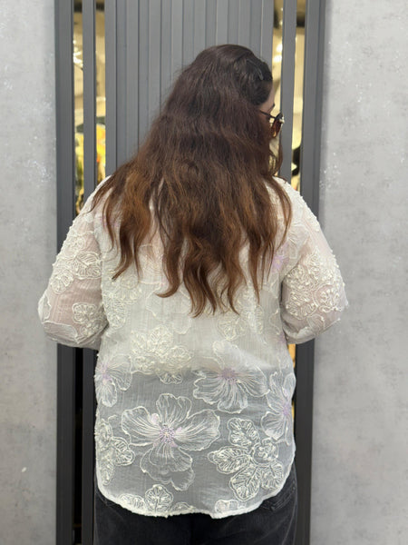 Floral Embroidered Sheer Shirt