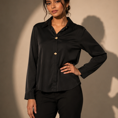 Satin Shirt with Statement Button Detail