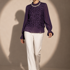 Embellished Lace Pleated Blouse