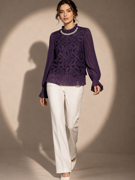 Embellished Lace Pleated Blouse