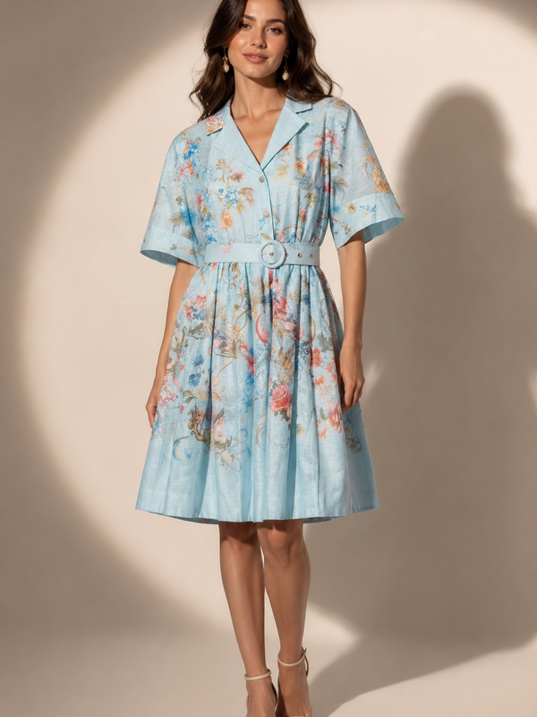 Floral Belted Shirt Dress