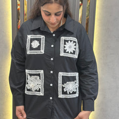 Embroidered Patch Detail Poplin Shirt