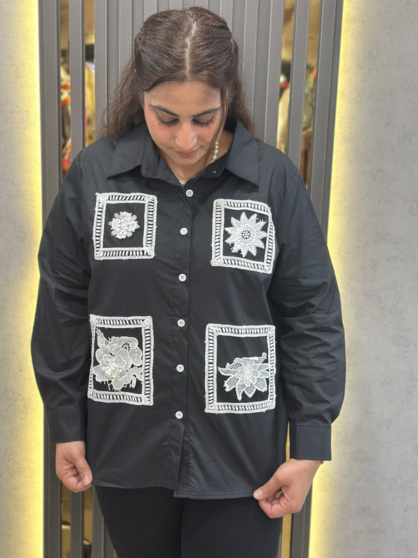Embroidered Patch Detail Poplin Shirt