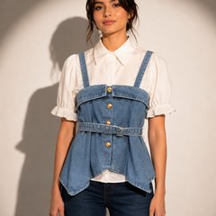 Layered Denim Corset Top with Shirt