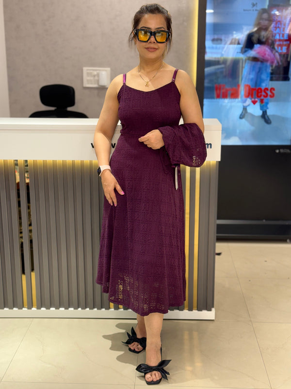 Textured Lace Midi Dress with Matching Cropped Jacket
