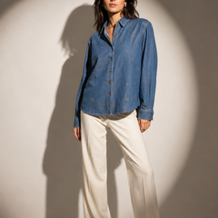 Embroidered Denim-Style Shirt