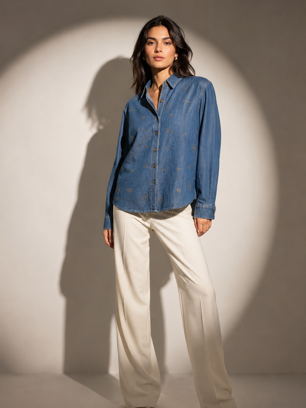 Embroidered Denim-Style Shirt