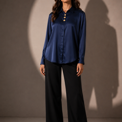 Satin Shirt with Statement Button Detail