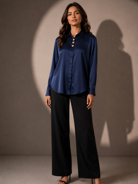 Satin Shirt with Statement Button Detail